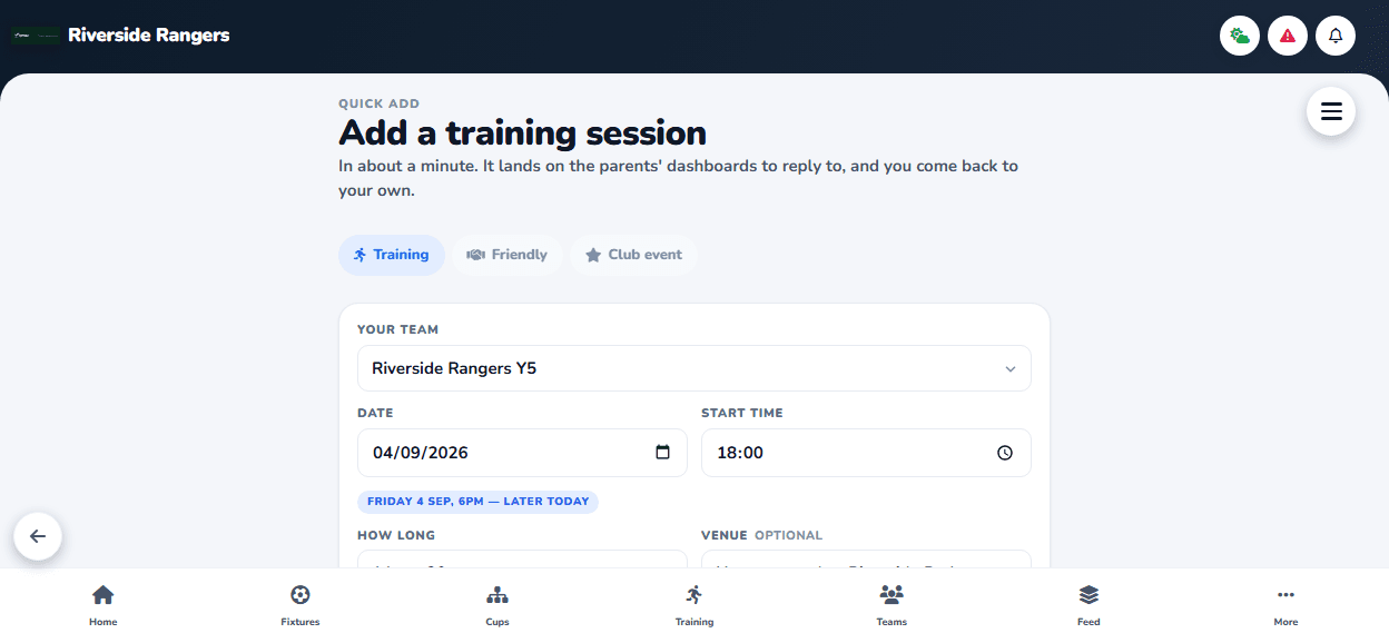 Quick add a session