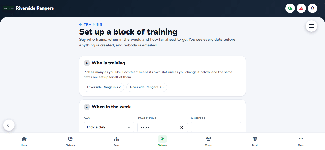 Set up a block of training