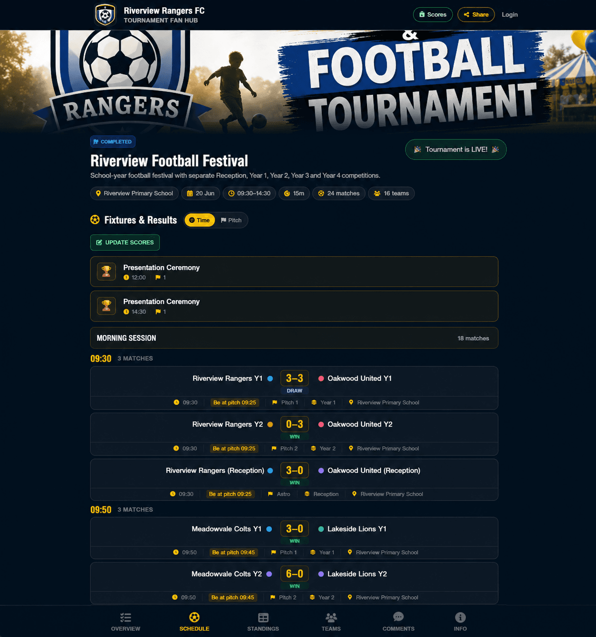 Live Tournament Fan Page